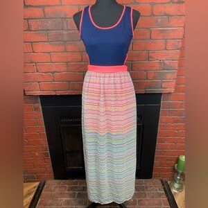 ink Rose Navy Blue/Hot Pink‎ Multi Color Striped Maxi Dress Long Size Small